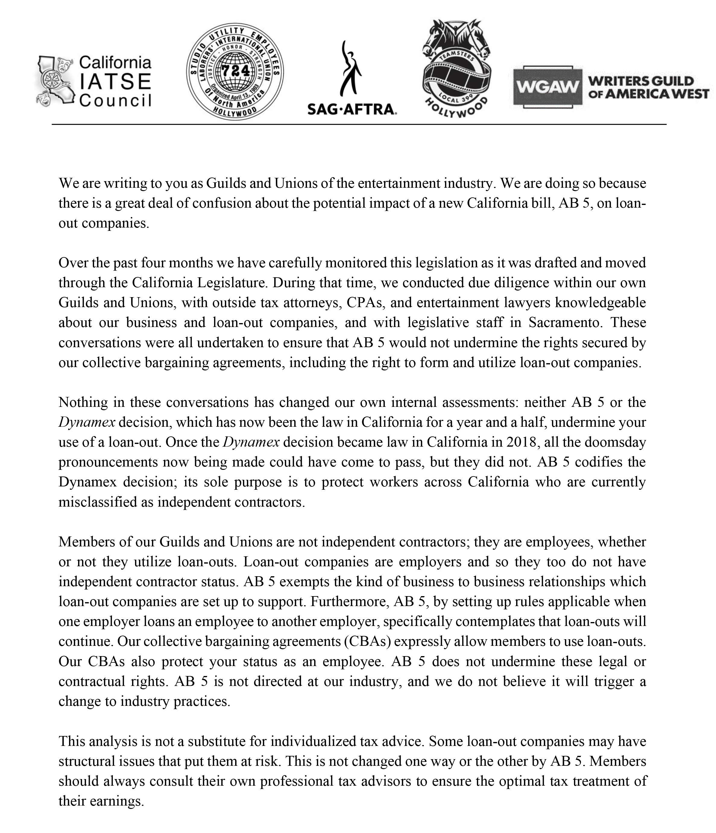 Jt Guild Union statement to members FINAL 9 19