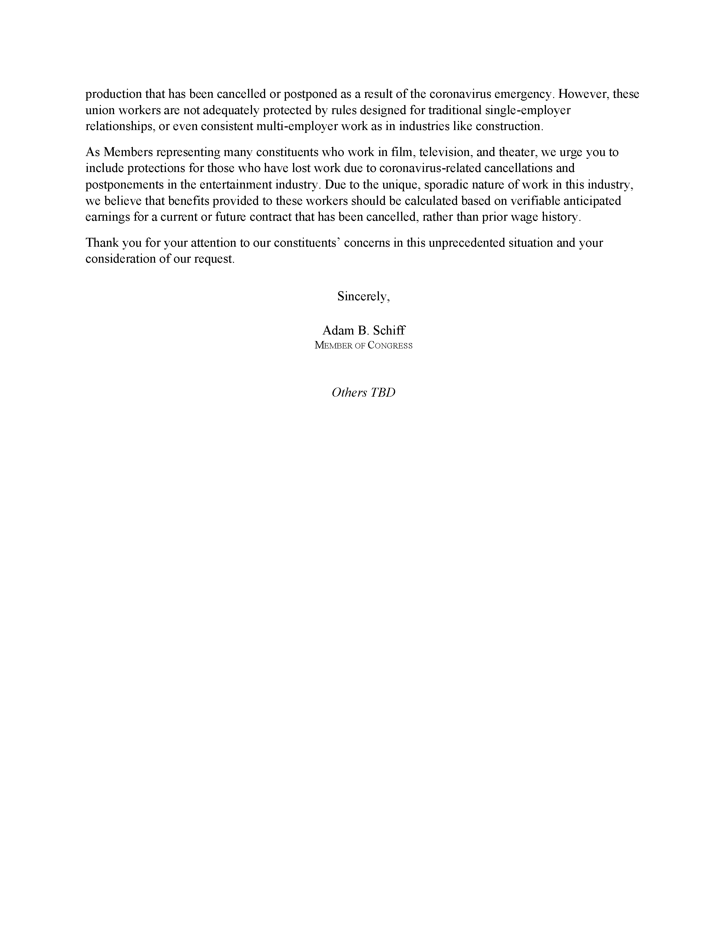 20200315 to leadership re coronavirus entertainment industry workers Page 2